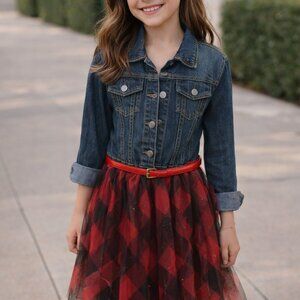 Blue Denim and plaid Childrens Dress